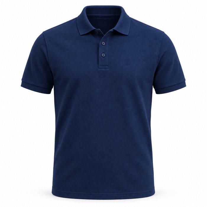 A navy pique golf shirt with the Corporate WorX mark and your company name embroidered on the left chest